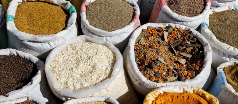 Close-up of spices being sold in a market in Abha, Saudi Arabia 